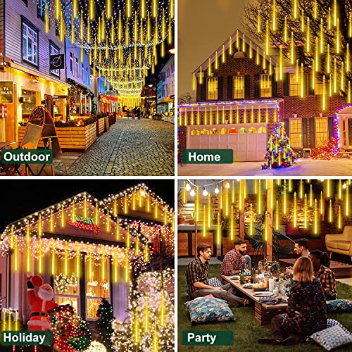 Redare Meteor Shower Rain Lights,50cm 8 Tubes 288 LEDs rain drop lights Waterproof,Cascading Rain Light,Icicle Snowfall String Lights for Garden Wedding Holiday Party Tree Decoration (Warm White)