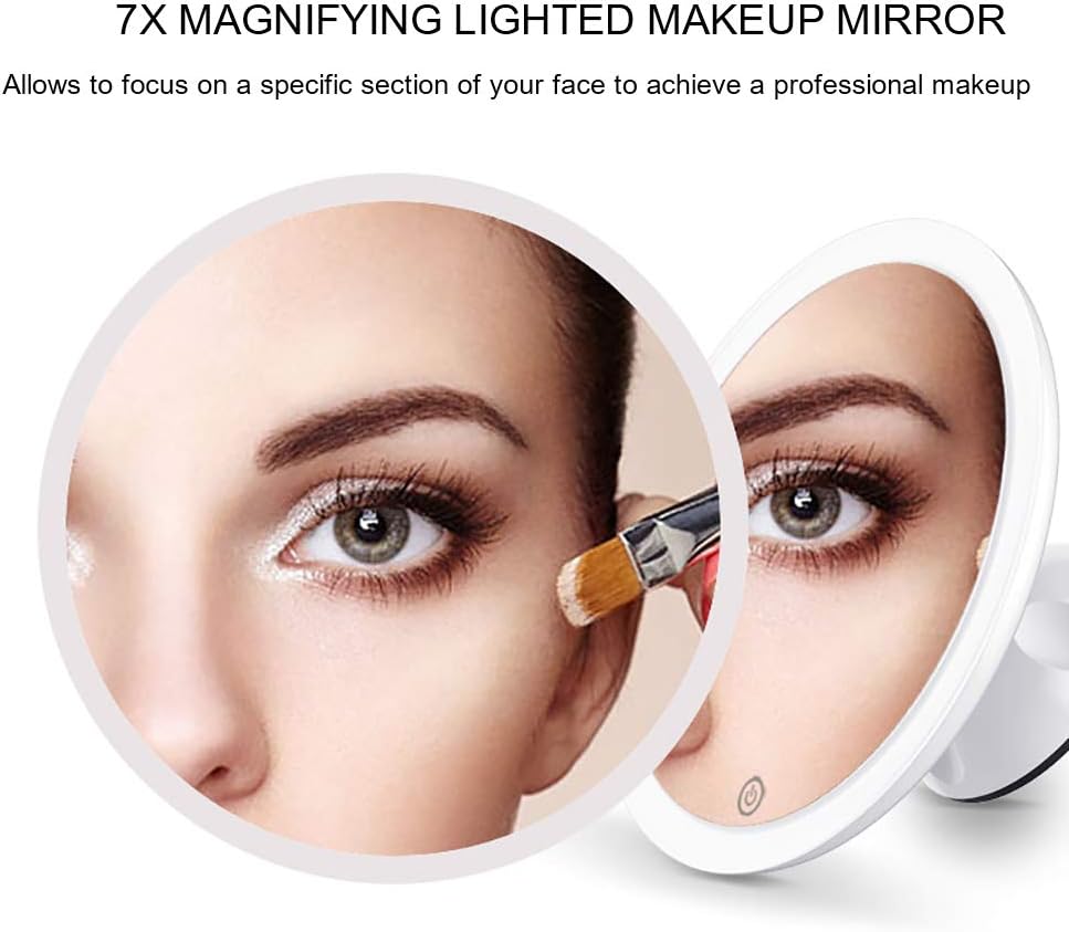 TOUCHBeauty 7X Lighted Magnifying Mirror 6.7 inch Waterproof Locking Suction Cup Shower Mirror 360° Swivel High Definition Magnified Mirror with Light Rechargeable Touch Control Brightness Adjustable: Kitchen & Dining