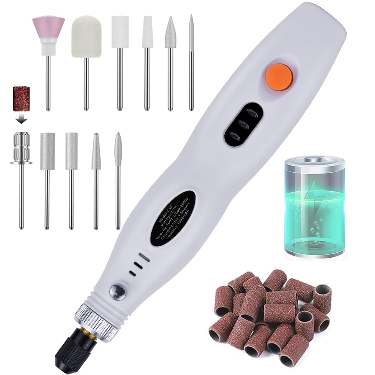 URHELP Electric Nail Files Rechargeable Nail Drill for Acrylic Nails Gel Remover 25000RPM Cordless Portable Efiles Manicure Pedicure