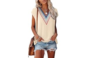 SAUKOLE Summer Tops for Women Cap Sleeve T Shirts Casual Blouse V Neck Lace Floral Print Loose Fit Tank Tops