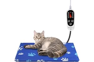 Rest-Eazzzy Pet Heating Pad Indoor, Dog Heating Pad Mat with Removable Cover, with 5-Level Timer 5-Level Temperature, Electric Pet Warming Mat for Cat Dog Automatic Power-Off (Blue, 18" X 18")