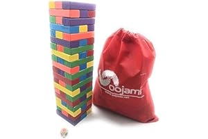 Oojami Wooden Tumbling Timber Toppling Stacking Board Games Building Blocks for Kids - 60 Pieces with Storage Bag Color Match Play Sets for Kids and Families