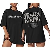 Lytiarul Oversized Tshirts for Women Christian Jesus is King Shirt Faith Religious Sayings Tees Loose Casual Bible Verse Tops
