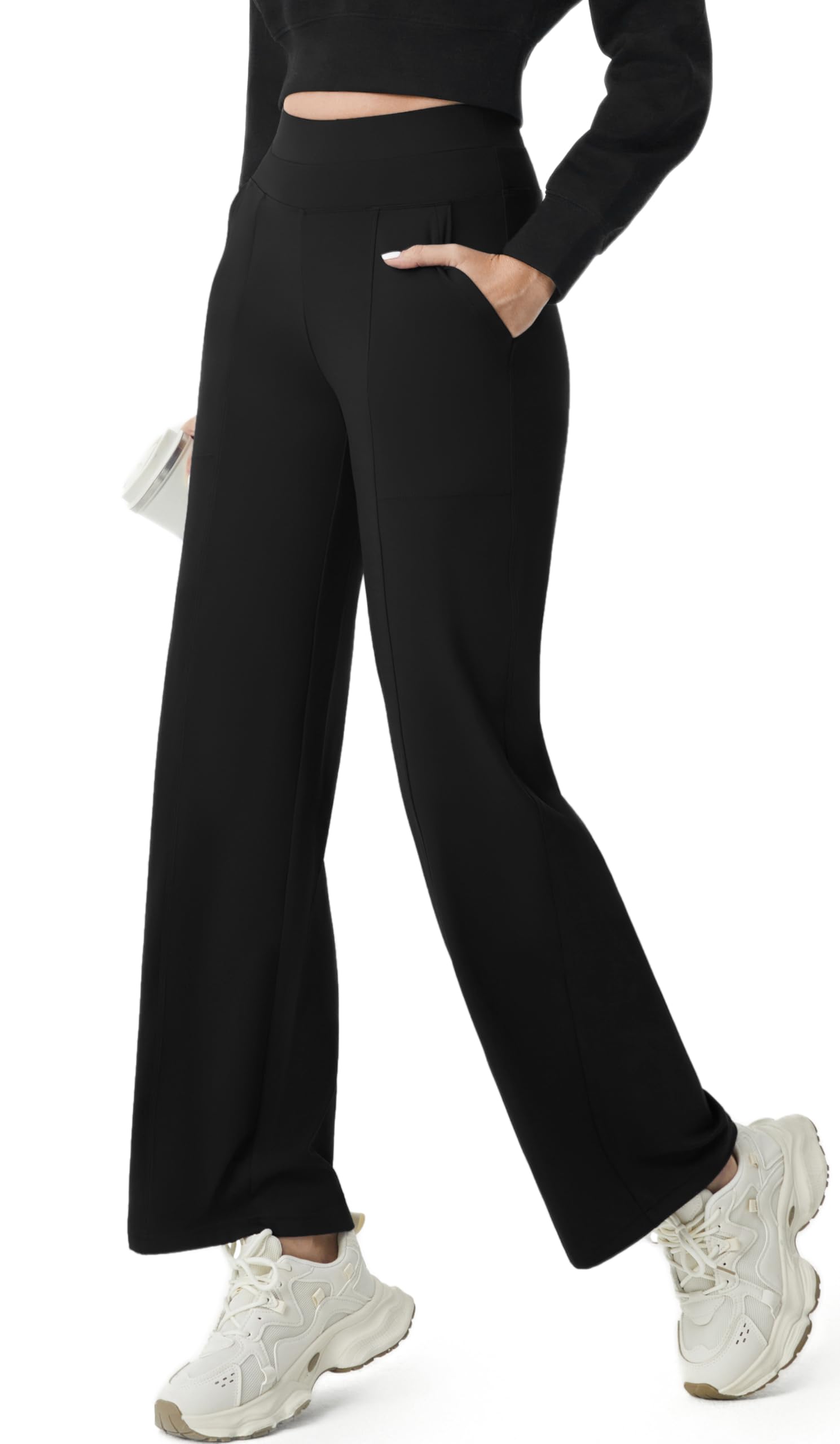 AFITNE Wide Leg Pants Women Yoga Pants with Pockets Stretchy High(01)