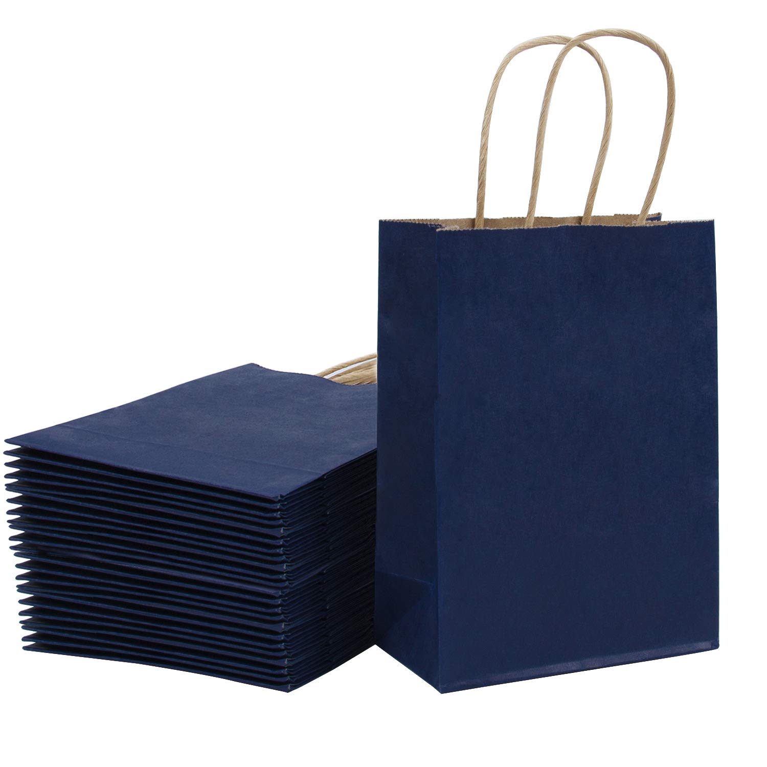 Loveinside 15x8x21 cm Paper Bags Small Kraft Navy Gift Bags Bulk with Handles for Birthday Wedding Party Favors 25pcs/ SET