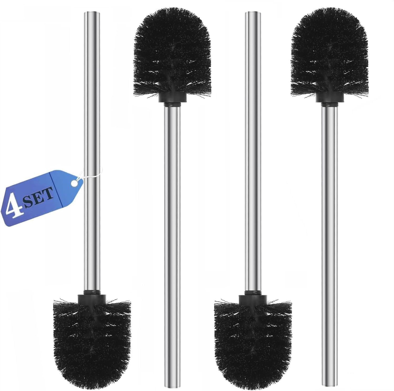 Topsky 4-Pieces Toilet Brush Replaceable Toilet Brushes with Stainless Steel Handle Standing Toilet Brush for Bathroom Toilet Cleaning (Black)