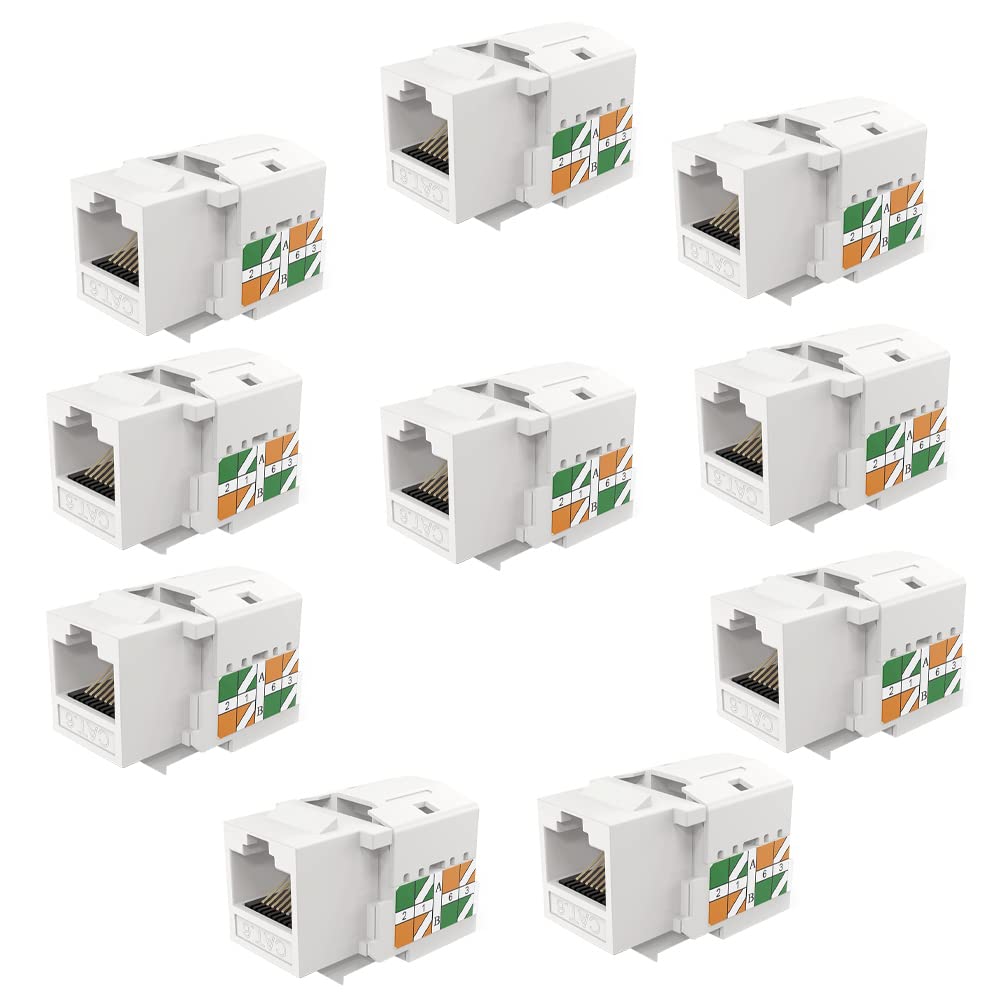 CENPEK 10-Pack Cat6 RJ45 Keytone Jack (Cat 6 / Cat6 Keystone Jack) in White with Keytone Punch-Down Stand