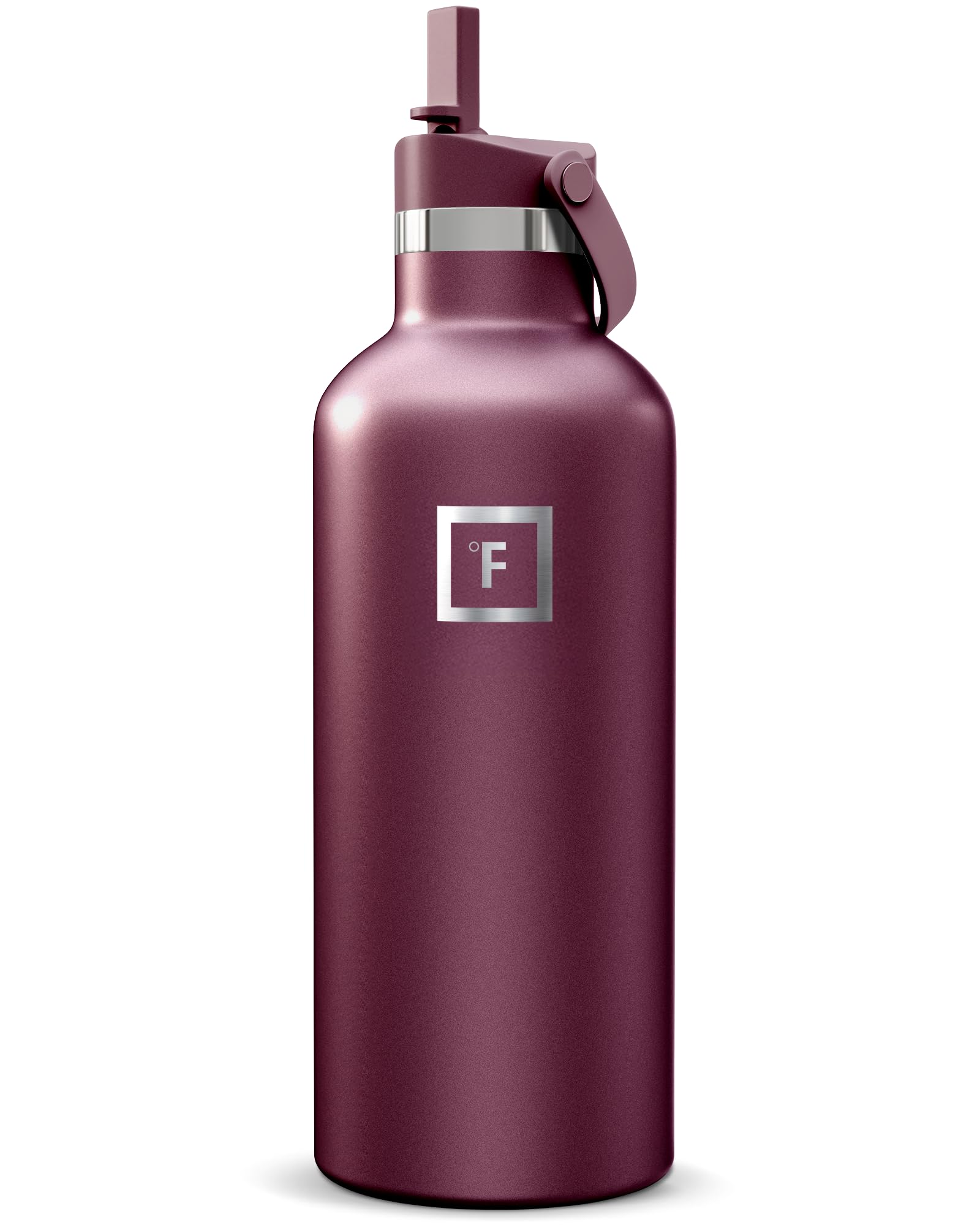 IRON °FLASK Camping & Hiking Hydration Flask with Straw, Narrow Mouth Insulated Stainless Steel Sports Water Bottle - Burgundy 32 oz - Straw (1 Lid) Image