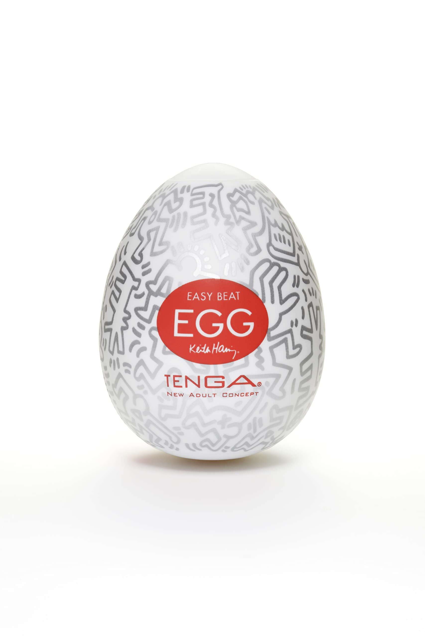 TENGA Keith Haring Party Egg Masturbator, White/Chrome, One Size — image 1