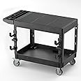 Flat Top Utility Cart Heavy Duty Flat 2 Shelf Multipurpose Cart 550LBS Capacity Service Cart with Ergonomic Handle Rolling Utility Carts with Wheels for Warehouse Garage Office Storage Transport