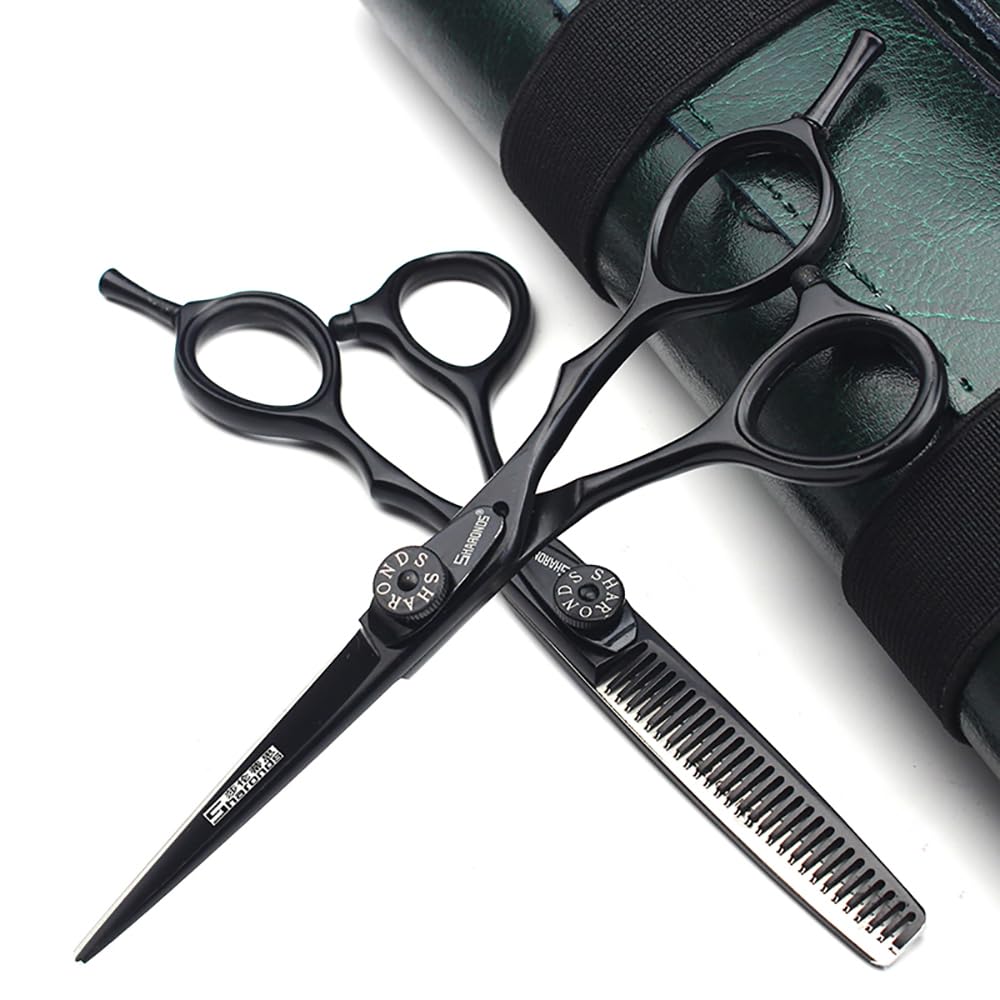 5.5/6 inch Japan 440C Laser Cutting Professional Hairdressing Hair Stylist Hair Trim and Hair sparse Scissors (6-inch 2-Piece Set-B)
