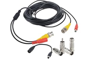 Flashmen 25ft 1 Pack BNC Video Power Cable Security Camera Wire Cord for CCTV DVR Surveillance System One Cable with 2X BNC to RCA connectors 2X BNC to BNC connectors 1x DC Plug Adapter
