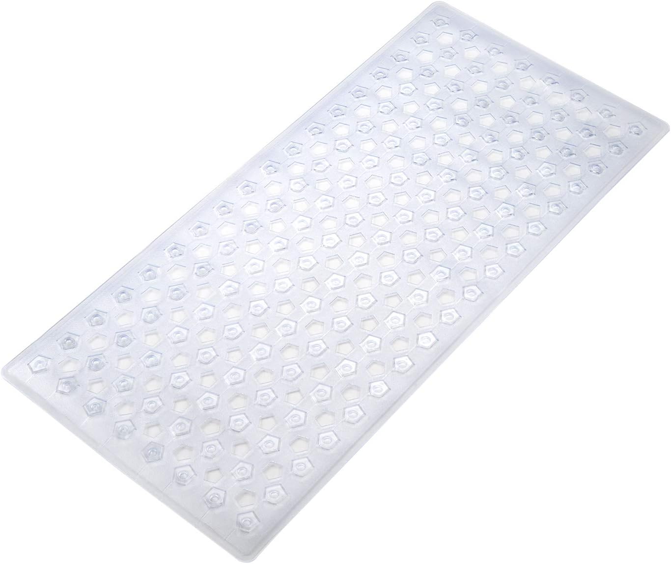 AmazerBath Bath Tub Mat, Non-Slip Shower Mats with Larger Pentagonal Drain Holes, Quick Drying, Machine Washable, 35 x 16 Inches (Clear): Home & Kitchen