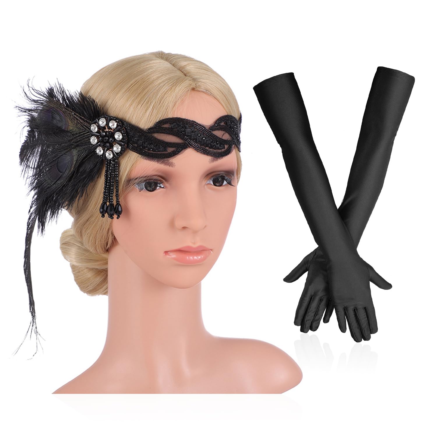 1920s Feather Headband - Modern Women's Accessory, 1 Pair of Gloves, Women's Hair Accessory