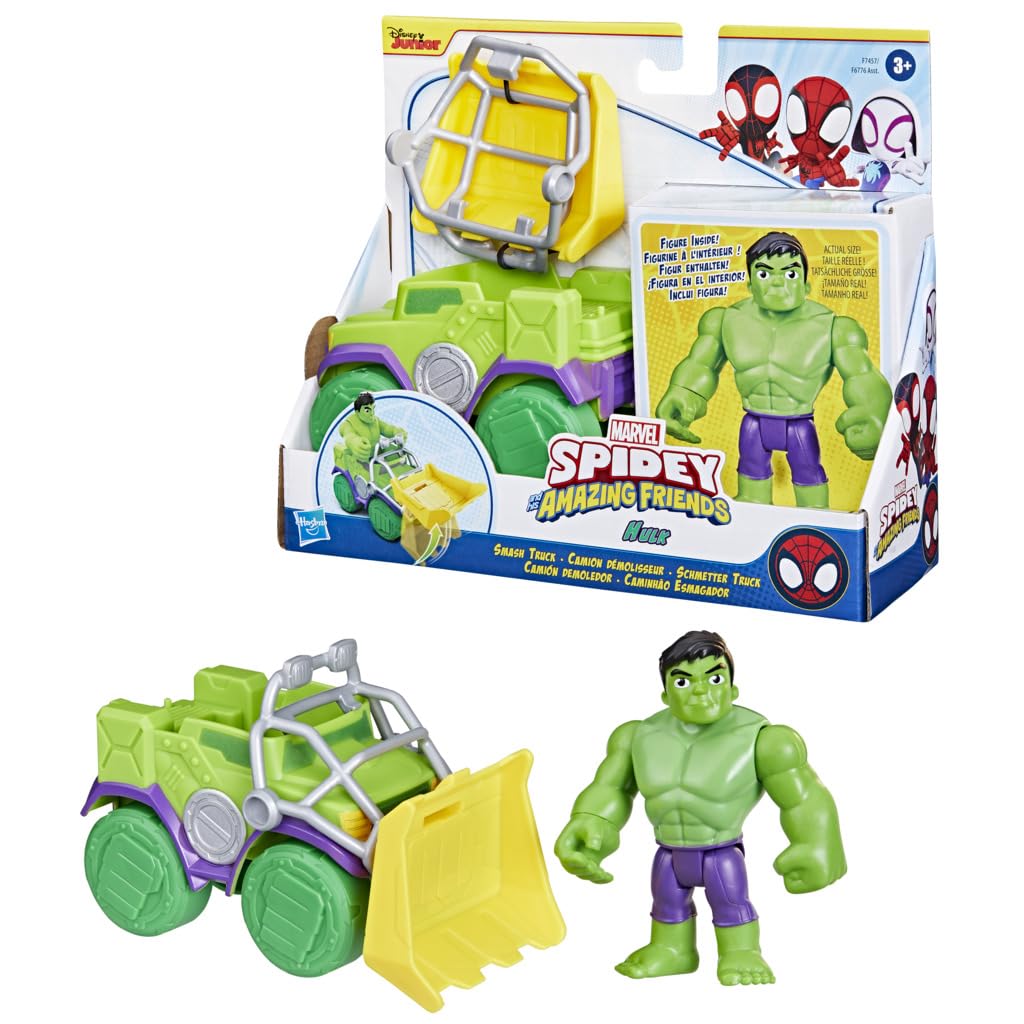 SPIDEY AND HIS AMAZING FRIENDS Marvel Hulk Smash Truck Set Toy for Kids, Interactive Action Figure, Grün