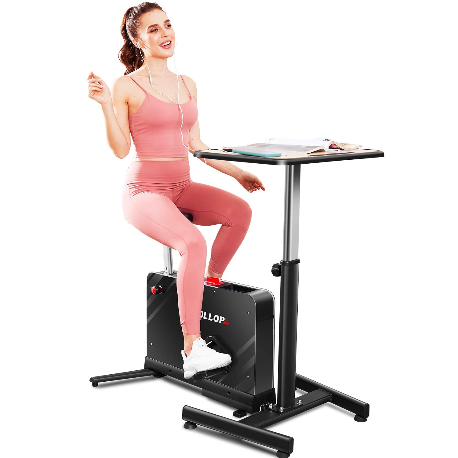 HIROLLOP Desk Cycle Exercise Bike, Portable Folding Under Desk Cycle Bike 8 Level Magnetic Resistance with Standing Height Adjustable seat for Home Office Gym