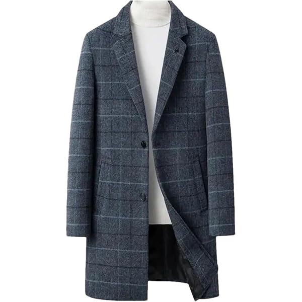 Men's Notched Collar Plaid Trench Coat Single Breasted Thermal