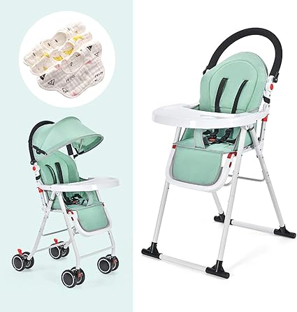 Amazon Puhang ベビーチェア テーブルチェア ベビーカー スマートハイチェア 子供用椅子 お食事椅子 離乳食 日よけカバー 折りたたみ式 お食事に便利 持ち運び便利 軽量 組み立て簡単 よだれかけ付き 6ヶ月から4歳まで グリーン テーブルチェア ベビー マタニティ 通販