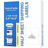 Printholic 1000 Half Sheet Self Adhesive Shipping Labels for Laser & Inkjet Printers - 500 Sheets, 2 per Page Shipping Labels, 8.5" x 5.5" Half Sheet Labels