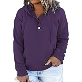 VISLILY Women's-Plus-Size-Hoodies Buttons Collar Hooded Sweatshirts Drawstring Pullover Tops with Kangaroo Pocket XL-4XL