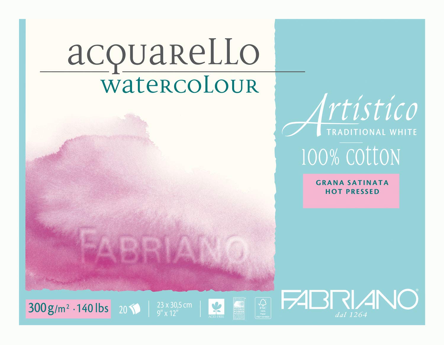Fabriano Artistico 140 lb. Hot Press 20 Sheet Block 9x12" - Traditional White