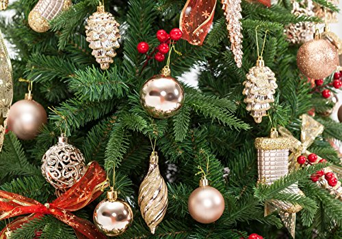 AMS 72ct Christmas Ball Assorted Pendant Shatterproof Ball Ornament Set Seasonal Decorations with Reusable Hand-help Gift Boxes Ideal for Xmas, Holiday and Party(72ct, Champagne)