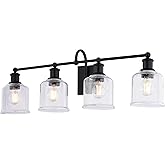 VAXCEL Northbrook 4-Light 32 in. Wide Matte Black Traditional Bathroom Vanity Lighting Fixture, Clear Seeded Glass Shade, Dim
