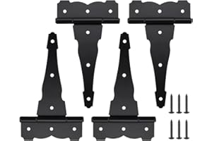 HOME MASTER HARDWARE 8 in Heavy Duty Decorative T Strap Hinge Rustproof Iron Black Gate Hinge,Tee Hinges for Storage Sheds, Gates Barns with Screws (4 Pack)