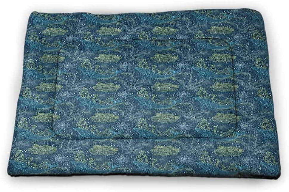 DayDayFun Whale Patterned Pet Pad Colorful Dotted Pattern with Sketch Style Mammal Silhouettes Subaquatic Wildlife Personalized Pet Placemat Multicolor