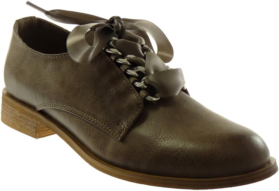 Angkorly Women's Fashion Shoes Derby Shoe - Satin Lace - Chains Block Heel 2.5 cm