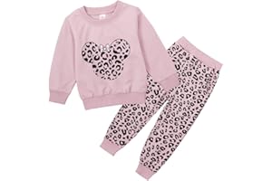 GLIGLITTR Toddler Baby Girl Leopard Fall Clothes Long Sleeve Pullover Crew Neck Top Sweatshirt Pants Casual Winter Outfits