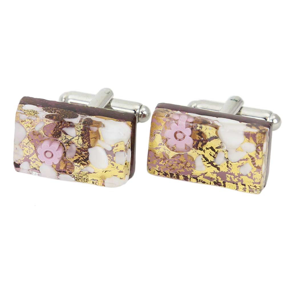 Glass Of Venice Murano Glass Venetian Classic Rectangular Cufflinks - Purple Gold