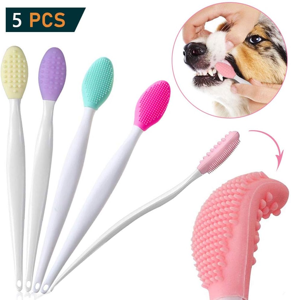 onebarleycorn 5 pack Dog toothbrush, Doublesided soft silicone gentle