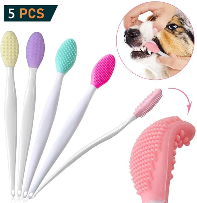 onebarleycorn 5 pack Dog toothbrush, Doublesided soft silicone gentle