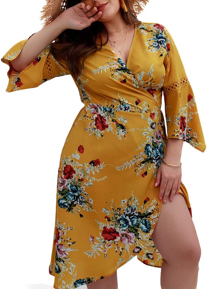 yellow wrap dress plus size