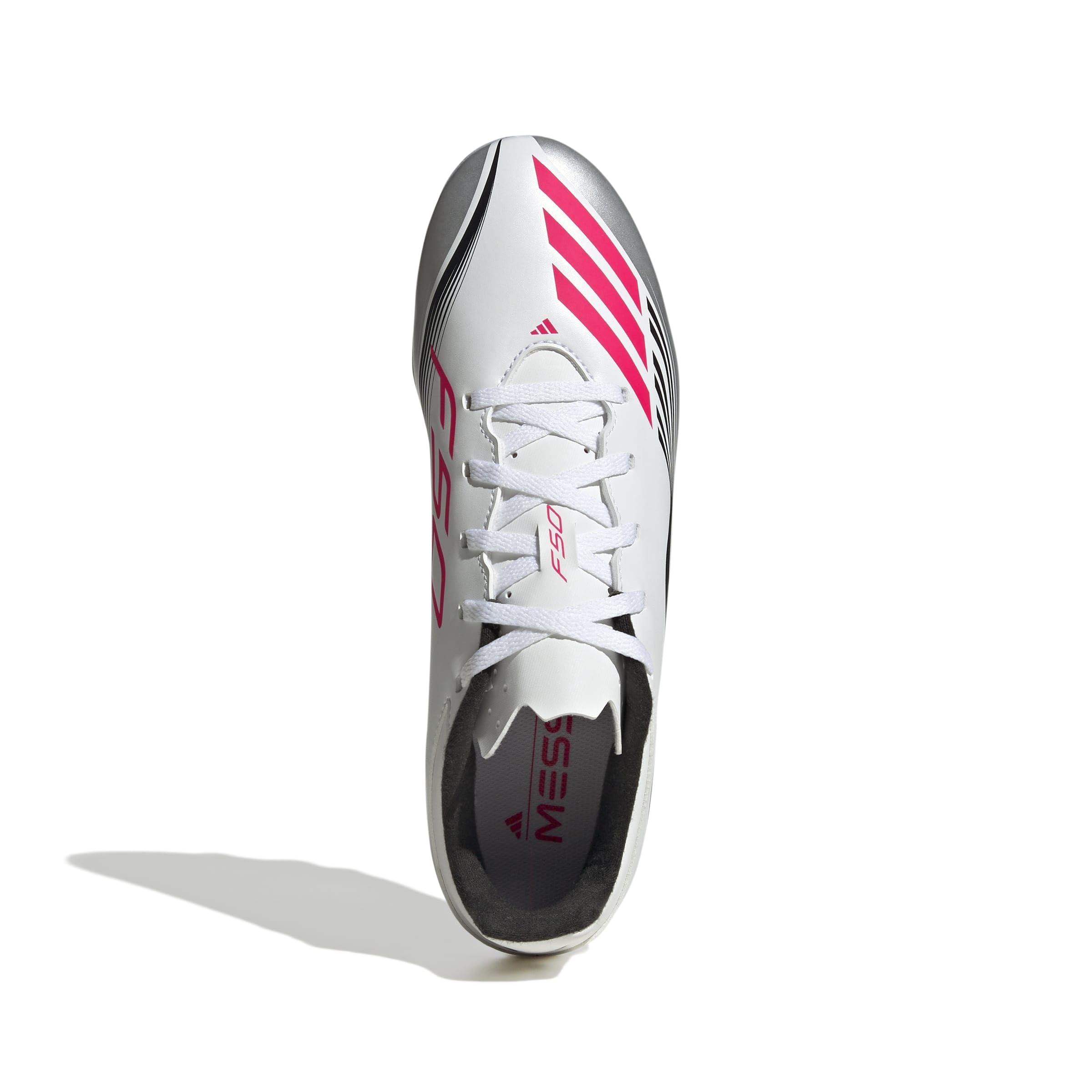 adidas Unisex F50 Messi Club Firm Ground/Multi Ground Football Boots, Cloud White/Lucid Red/Silver Metallic, 44 2/3 EU 3