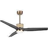 LEDLUX 52" Ceiling Fan with Light – Remote Control, Solid Wood, Quiet Reversible DC Motor, Black/Gold Finish, Includes 4.5"/1