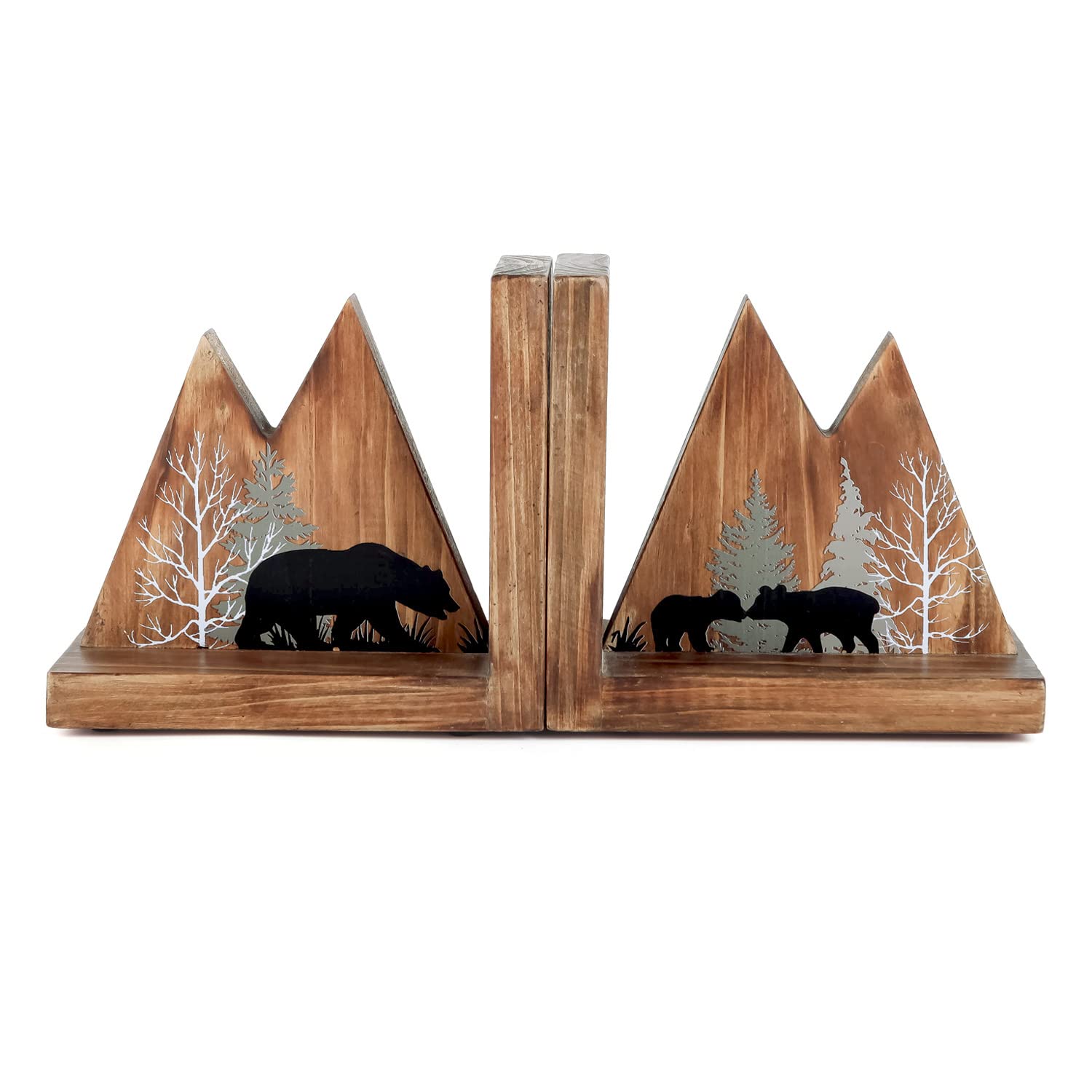 Photo 1 of NIKKY HOME Heavy Duty Non Slip Rustic Woodland Mountain Wood Bookend Cute Bear Book Ends Book Stoppers for Cabin Decor Home and Office Shelves Children