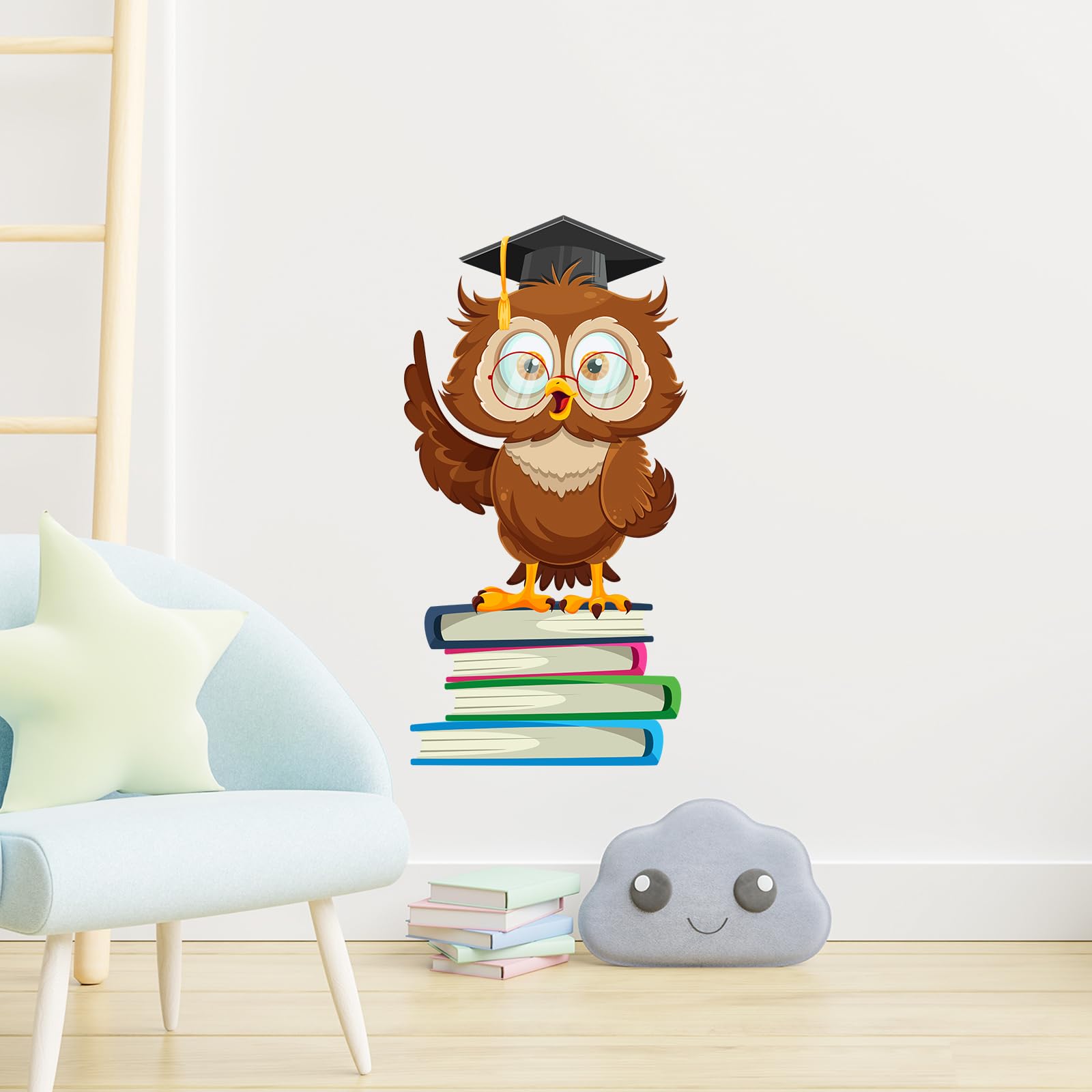 Owl Reading Book Wall Decals,Cute Animal Wall Stickers, Educational Peel and Stick Wall Art & Murals for Kids Room,Reading Nook,Library Classroom Decor (B)