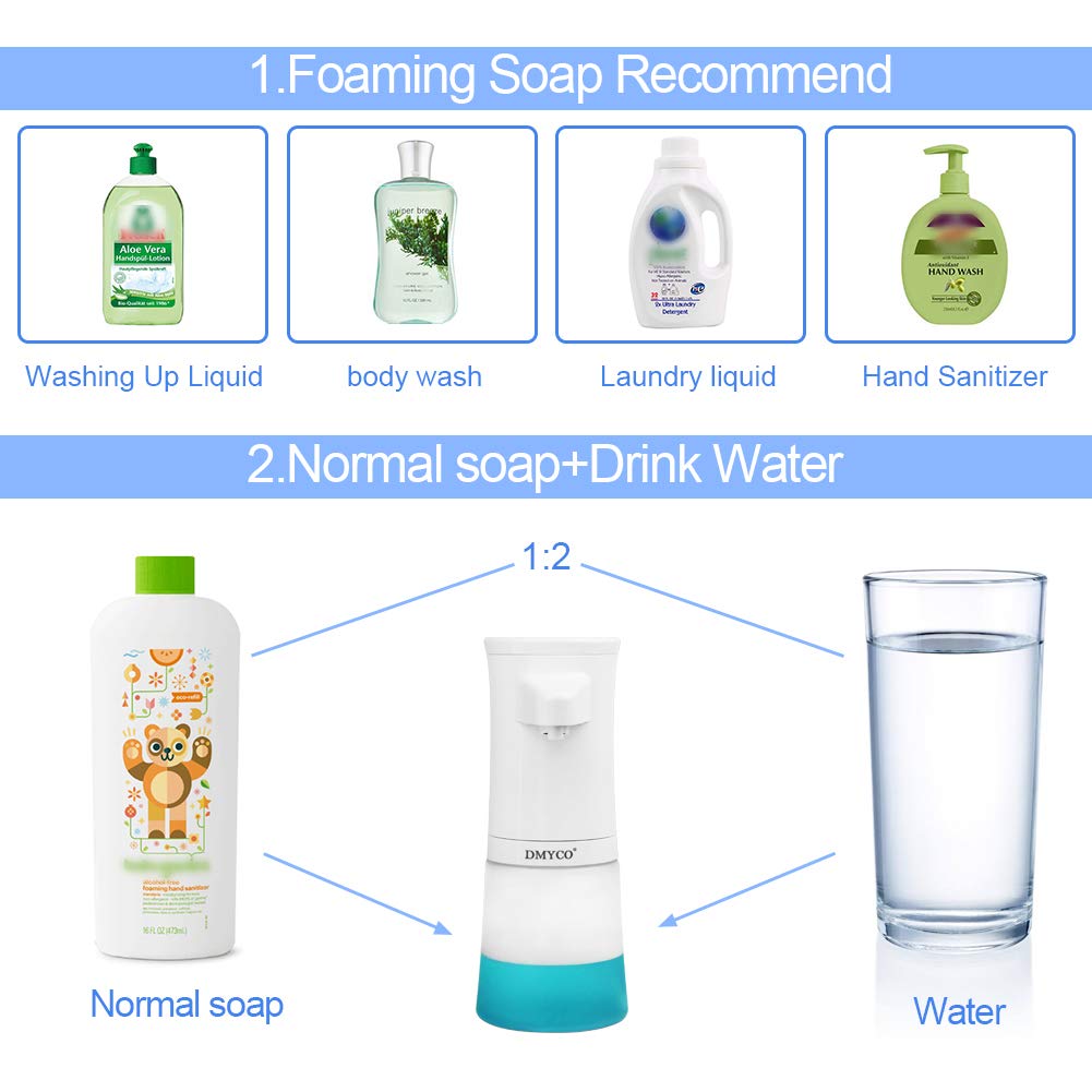 DMYCO Automatic Soap Dispensers, 350 ML Infrared Motion Sensor Touchless Hand Soap Dispenser, Smart Foam Hand Sanitizer Autosoap Dispenser for Kitchen, Toilet and Bathroom