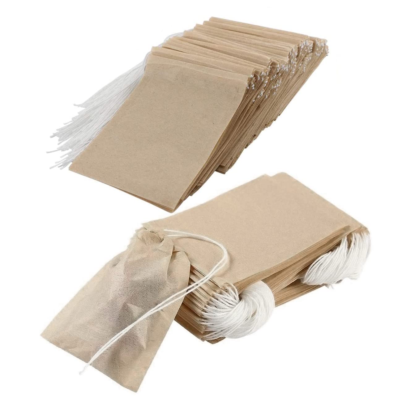 Lahviuu Tea Bags Empty, 200 Pcs Paper Filter Disposable Natural Pulp Material Infuser with Drawstring, Loose Leaf Strainer Bag for and Herb Powder, 5cm x 7cm (Original Color), Brown