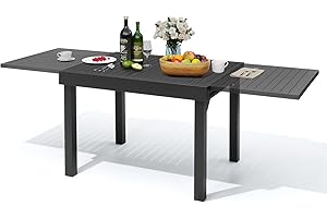 PATIOHIT Modern Aluminum Outdoor Dining Table 42"- 83" Expandable Patio Dining Table Black for 8 People Outside Extendable Aluminum Patio Extender Table for Backyard, Porch, Deck, Garden