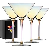 Gnimihz Iridescent Martini Glasses Set of 4-9 oz, Handmade Premium Crystal Cocktail Glasses, Martini, Cosmopolitan, Manhattan, Gimlet, Pisco Sour, Christmas Gifts for Men Women, Iridescent