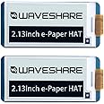 2PCS Waveshare 2.13inch E-Ink Display HAT V4 Version Compatible with Raspberry Pi 5/4B/3B+/3B/2B/B+/A+/Zero/Zero W/WH/Zero 2W, 250x122 Resolution SPI Interface Supports Partial Refresh