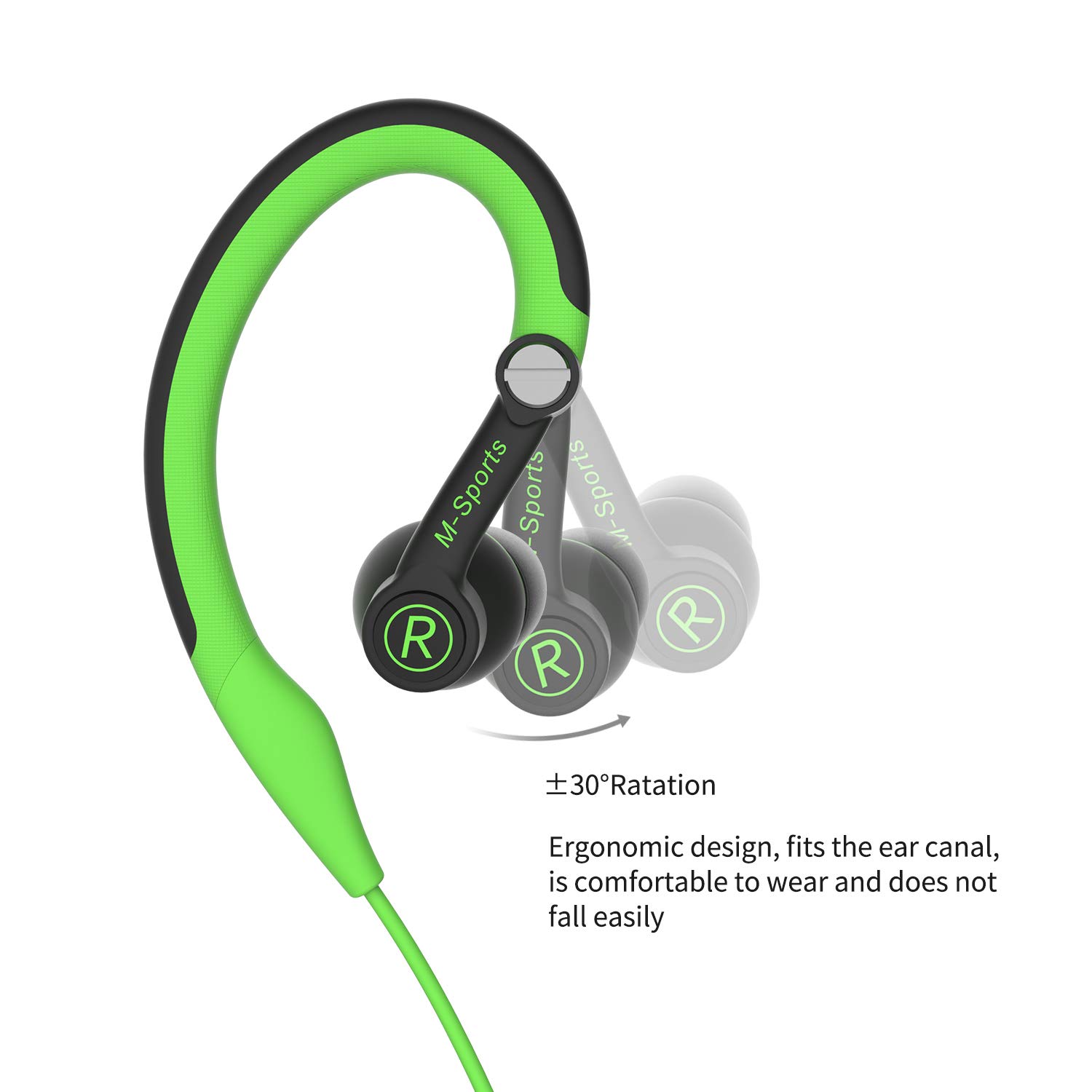 mucro Running Headphones Over Ear in Ear Sport Earbuds Earhook Wired Stereo Workout Ear Buds for Jogging Gym for Samsung Android Phones Tablets Etc(Green)
