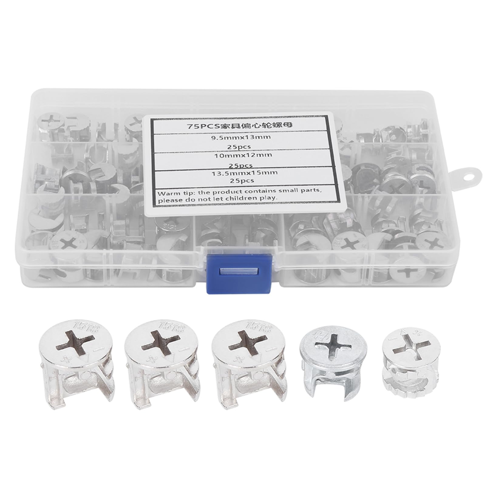 Cam Lock Nut, 75Pcs Cam Nut Furniture Eccentric Wheel Nut Set 3-in-1 Connectors Fasteners Hardware Tools Furniture Linker Boxed