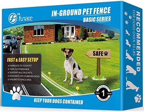 Radio Wave Electric Dog Fence System by FunAce - Invisible In-Ground Wired Pet Containment Kit - Support Small Medium Large Stubborn Dogs over 10 lbs. - Beep &amp; Shock Rechargeable Collar (2 Dogs)