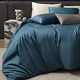 PURE ERA Duvet Cover Set 800 Thread Count Long Staple Cotton Sateen Silky Soft Luxurious Smooth 3 Piece Set Solid Dark Blue King