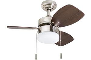 Honeywell Ceiling Fans Ocean Breeze, 30 Inch Modern Indoor LED Ceiling Fan with Light, Pull Chain, Dual Mounting Options, Dual Finish Blades, Reversible Motor - Model 50601-01 (Brushed Nickel)