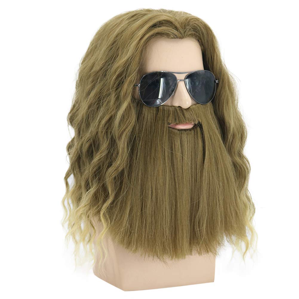 Photo 1 of PATTNIUM Beard Wig Men Long Curly Wig Golden Brown Wig with Beard Men's Halloween Costume Accessory Cosplay Party Wig (Golden Brown)